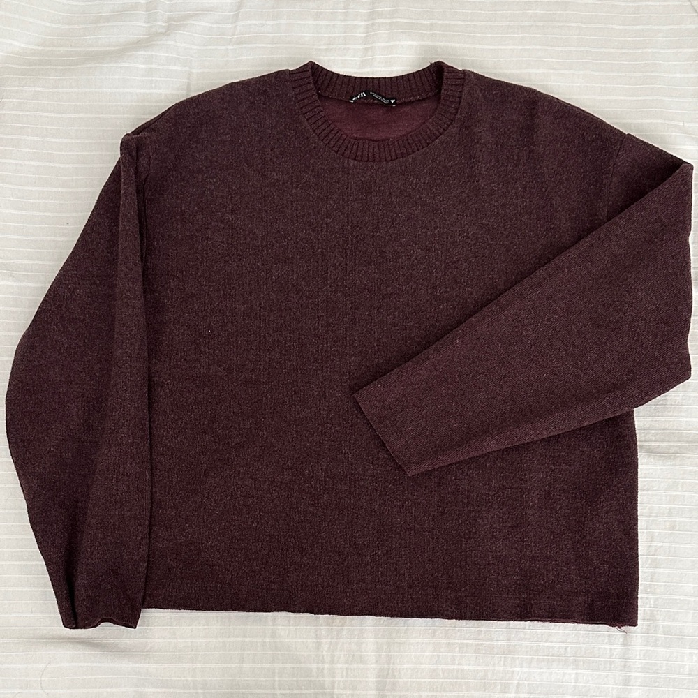 Zara Women's Burgundy Crewneck Sweater